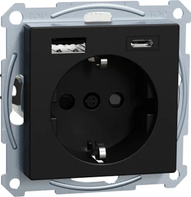 Merten System M Schuko Steckdose mit USB Ladegerät, schwarz matt