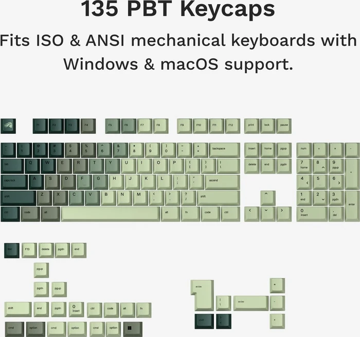 Glorious GPBT Gradient V2 Keycaps, Kunststoff (PBT), Alpine Forest, grün, 135 Tasten, ANSI-US