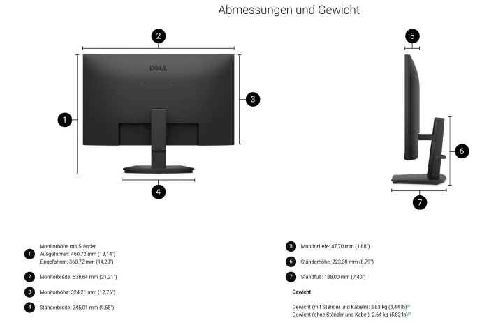 Dell 24 Low Mount Adjustable Stand Monitor SE2426HSR, 24"