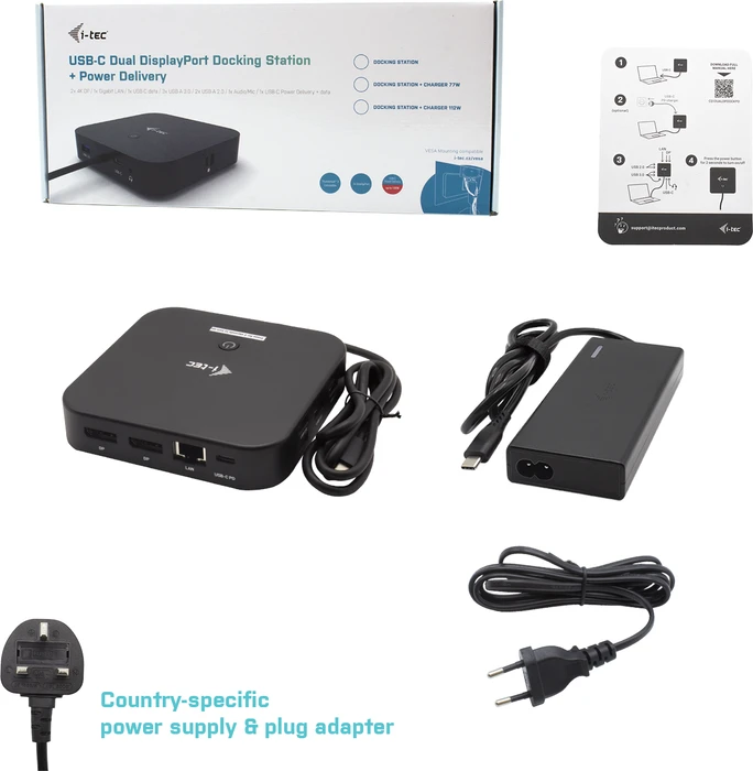 i-tec USB-C Dual Display Docking Station, inkl. Netzteil, USB PD 65W, USB-C 3.1 [Stecker]