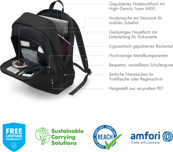 Dicota Eco Slim Pro 12-14.1", Notebook Rucksack, schwarz