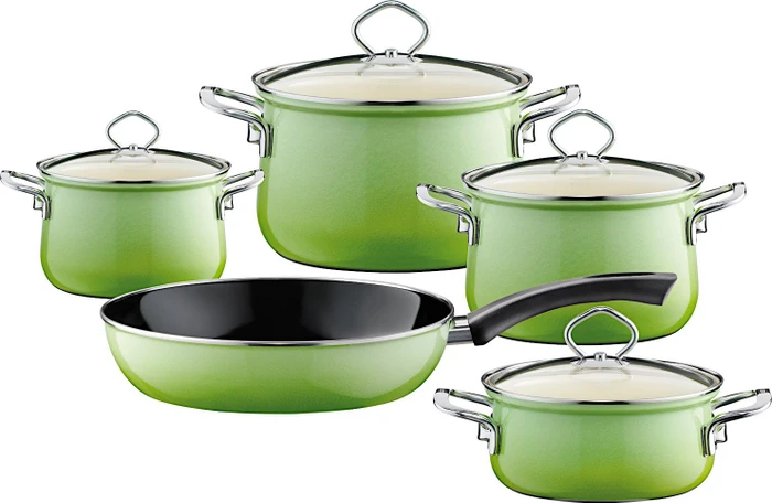 Riess Emaille Nouvelle Kochgeschirr-Set smaragd, 5-tlg.