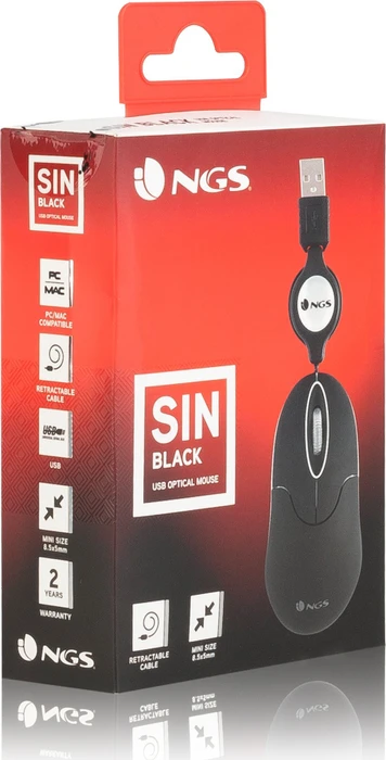 NGS Sin Laptop Mouse with Retractable Cable schwarz, USB
