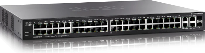 Cisco SG300 Rackmount Gigabit Managed Switch, 50x RJ-45, 2x RJ-45/SFP, 740W PoE+
