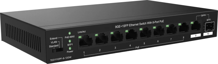 Tenda TEG1100 Desktop Gigabit Switch, 9x RJ-45, 1x SFP, 120W PoE+