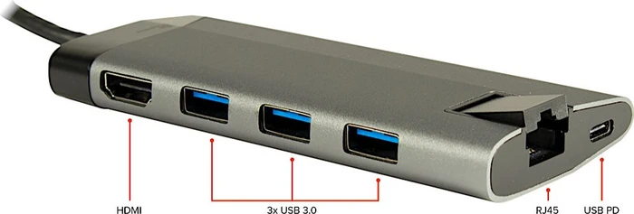 Inter-Tech Argus GDC-802 Multiport-Adapter, USB-C 3.0 [Stecker]