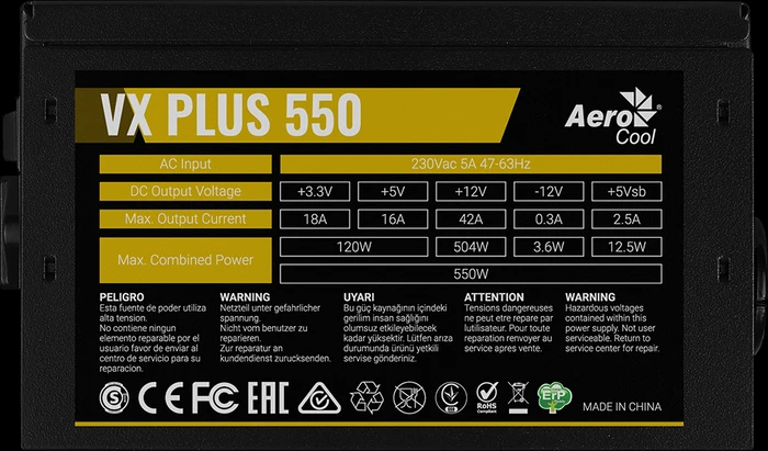 AeroCool VX-PLUS-550 550W, ATX 2.3