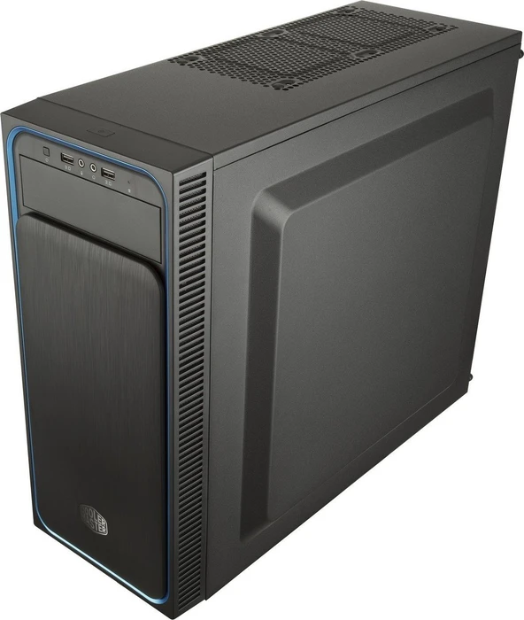 Cooler Master MasterBox E500L Window schwarz/blau, Acrylfenster, Lüfter LED blau