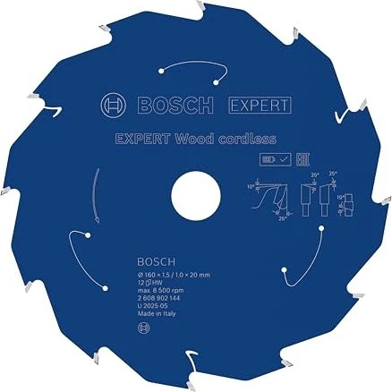 Bosch Professional Expert Wood Cordless Kreissägeblatt 12Z, 160x1x20mm, 1 Stück
