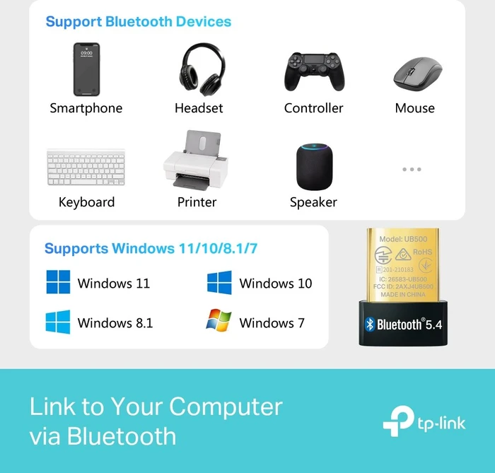 TP-Link UB500 Nano V3, Bluetooth 5.4, USB-A 2.0 [Stecker]