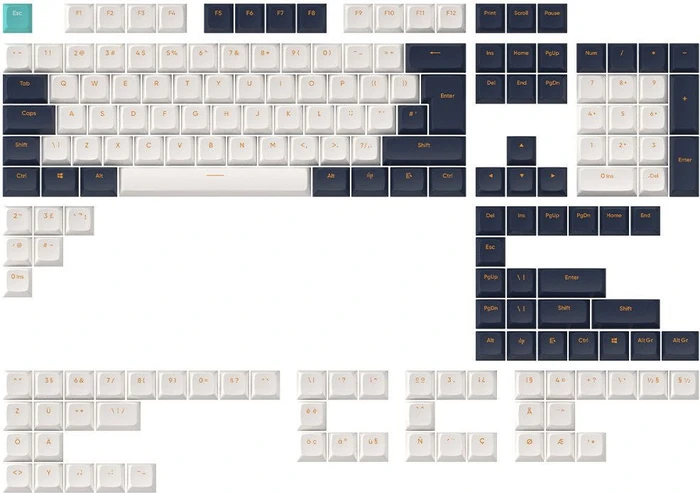 Dark Project Navy Blue/Ivory Multilingual Keycaps, Kunststoff (PBT) Double-Shot, CSA-Profil, blau/weiß, 177 Tasten, ANSI & ISO