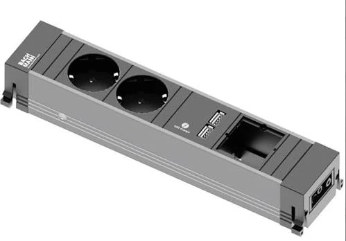 Bachmann Slide/Conference/Top Frame, 2-fach, Steckdoseneinheit, 1x Custom, 2x Schuko, 2x USB-A