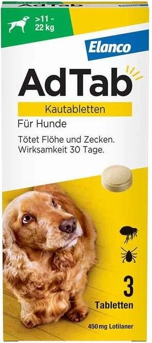 Elanco AdTab Hund 11-22kg Kautabletten gegen Zecken und Flöhe, 3 Stück