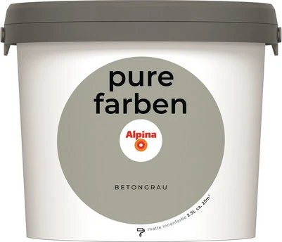 Alpina Farben Pure Farben Wandfarbe Betongrau innen grau, 2.5l