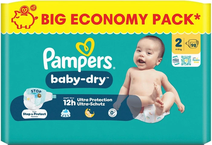 Pampers Baby-Dry Gr.2 Einwegwindel, 4-8kg, 98 Stück