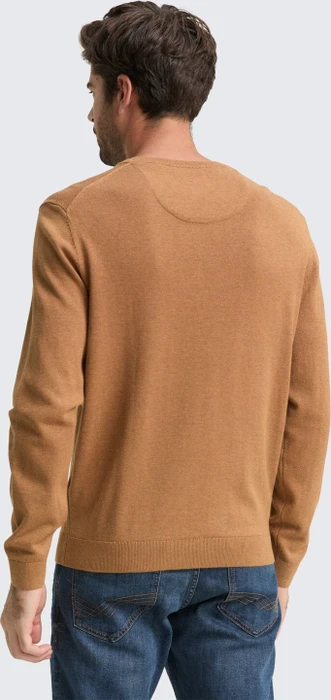Tom Tailor Strickpullover mit V-Ausschnitt aus Baumwolle Strickpullover mid brown melange (Herren)