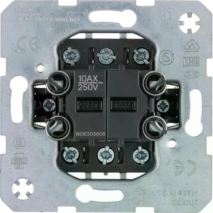 Hager Doppel-Aus/Wechselschalter mit getrennten Eingangsklemmen,10A/250V, beleuchtbar (WDE303808)