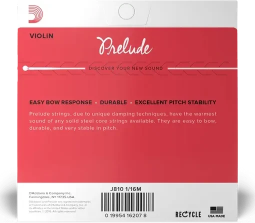 D'Addario Prelude Violin String Set, 1/16 Scale, Medium Tension