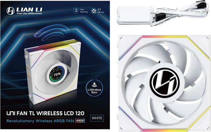 Lian Li Uni Fan TL LCD Wireless 120 RGB, weiß, LED-Steuerung, 120mm, 3er-Pack