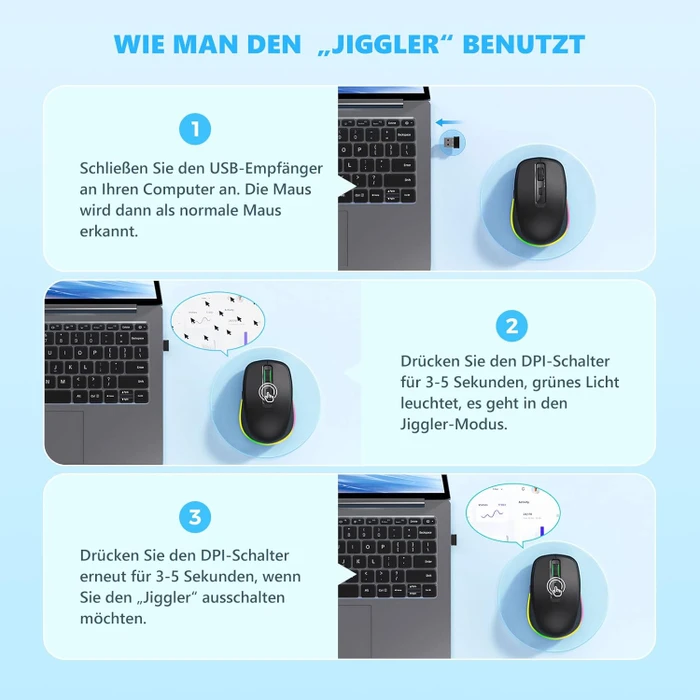 Seenda Rechargeable Wireless RGB Mouse mit Jiggler-Funktion, schwarz, USB