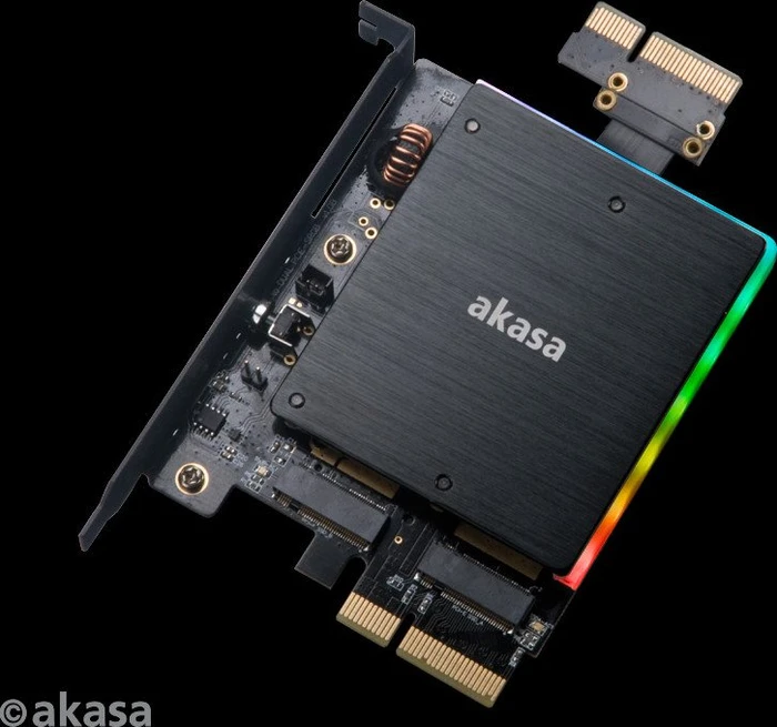 Akasa Dual M.2 PCIe SSD adapter with RGB LED light and heatsink