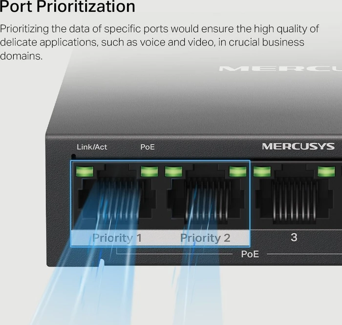 Mercusys Desktop Gigabit Switch, 5x RJ-45, 65W PoE+
