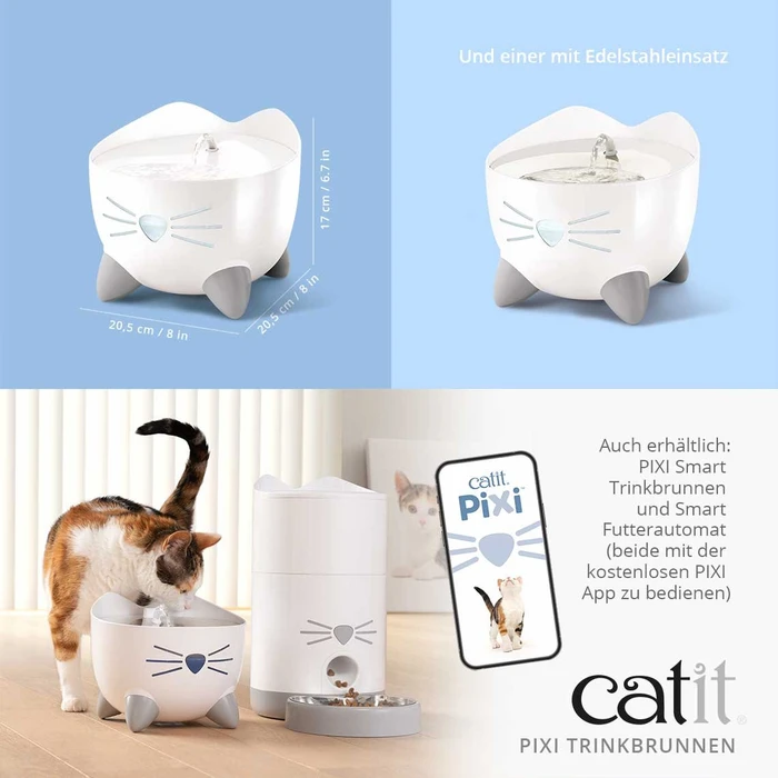 Catit PIXI Trinkbrunnen, LED-Statusanzeige, Trockenlaufschutz, 2.5l, weiß