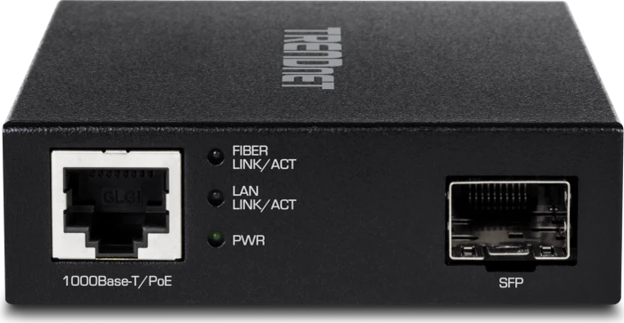TRENDnet TFC Desktop Gigabit Medienkonverter, 1x RJ-45, 1x SFP, PoE+ PD