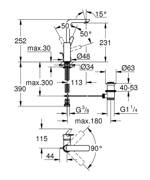 Grohe Lineare Einhand-Waschbeckenarmatur 1/2" L-Size mit Ablauffernbedienung chrom