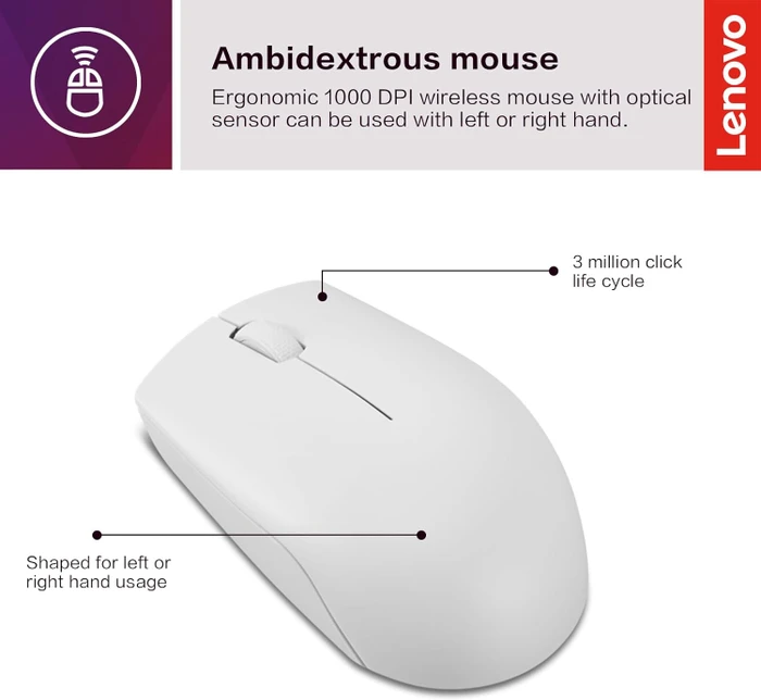 Lenovo 300 Wireless Compact Mouse Cloud Grey, USB