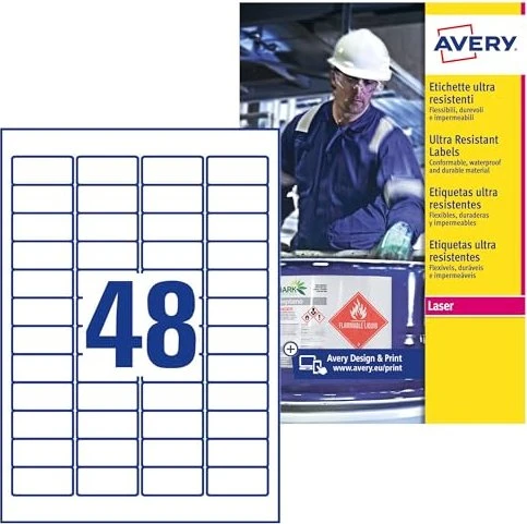 Avery-Zweckform Folienetiketten ultra resistent, 45.7x21.2mm, weiß, 10 Blatt (480 Etiketten)