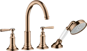 Hansgrohe Axor Montreux 4-Loch Wannenrandarmatur mit Hebelgriffen polished red gold
