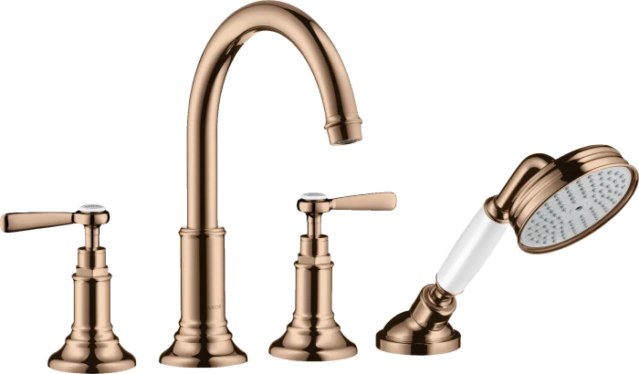 Hansgrohe Axor Montreux 4-Loch Wannenrandarmatur mit Hebelgriffen polished red gold