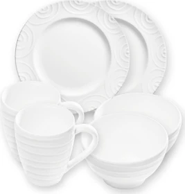Gmundner Keramik Weißgeflammt Hüttenfrühstück für 2 Gourmet Frühstücksservice, 6-tlg.