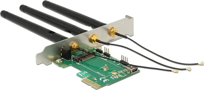 DeLOCK M.2 Key A zu PCIe x1 Adapterkarte mit externen Antennen, PCIe x1