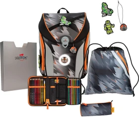 DerDieDas ErgoFlex Max Exklusiv LED Cyber Dino Schultaschen-Set, 5-tlg.