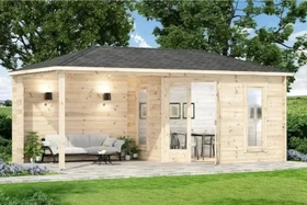 Alpholz 5-Eck Gartenhaus Liwa 575x274cm natur