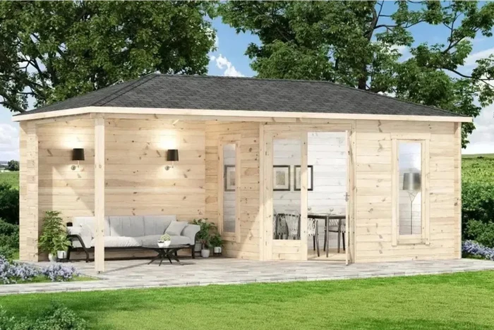 Alpholz 5-Eck Gartenhaus Liwa 575x274cm natur