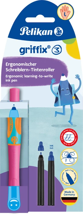 Pelikan griffix 3 Tintenroller (Patrone) lovely pink, Linkshänder, Blister
