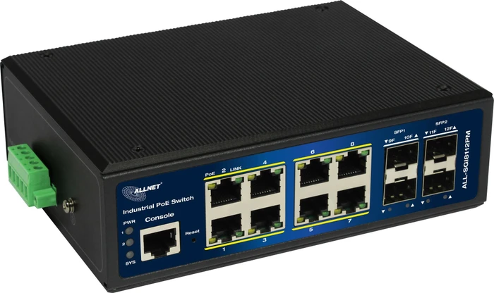 Allnet SGI Industrial Railmount Gigabit Managed Switch, 8x RJ-45, 4x SFP, 240W PoE+