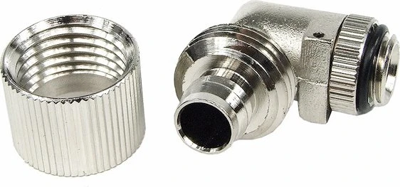 Aquatuning HF Schlauchanschluss, 90°, G1/4" AG auf 16/10mm drehbar, silber vernickelt
