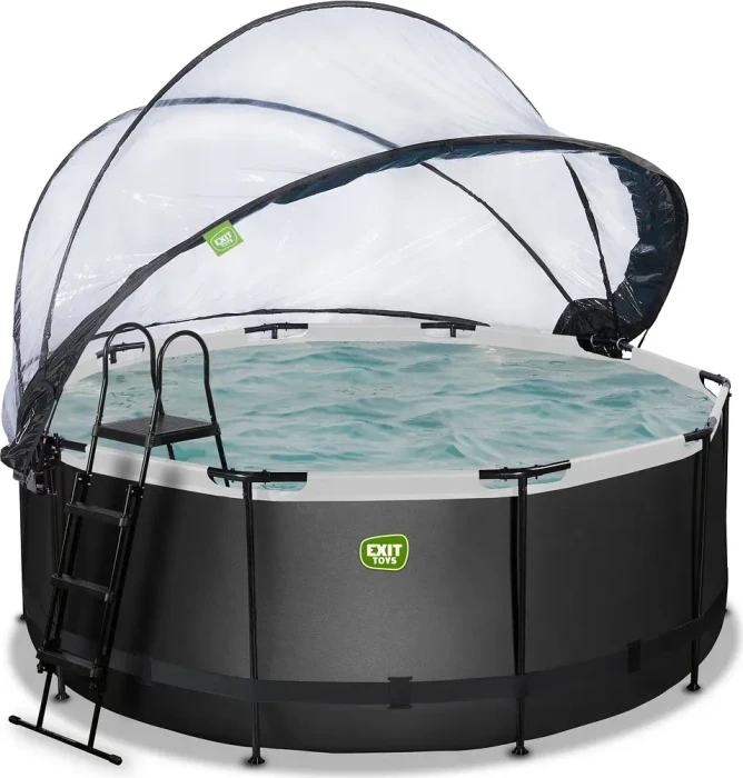 Exit Toys Black Leather Frame Pool mit Sandfilterpumpe und Abdeckung rund 360x122cm