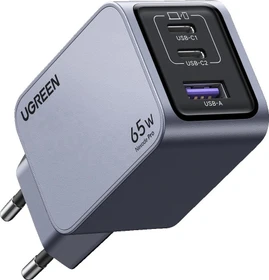 Ugreen Nexode Pro 65W USB-C Ladegerät 3-Ports Mini GaN Schnellladegerat schwarz/grau