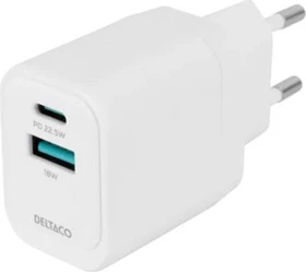 Deltaco USB Wall Charger USB-A/USB-C 22.5W weiß