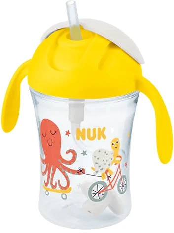 NUK Motion Cup Trinklerntasse mit Trinkhalm, 8+M, 230ml, krake gelb