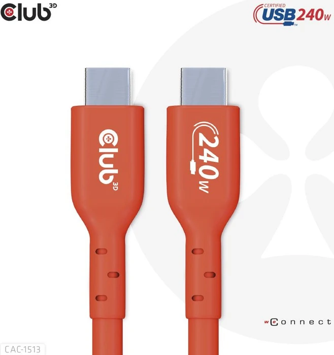 Club 3D USB-C 2.0 Kabel, 480Mb/s, 240W PD EPR, USB-C 2.0 Stecker auf USB-C 2.0 Stecker, 3m