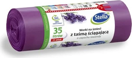 Stella Müllbeutel Lavendel mit Zugband 35l, 15 Stück