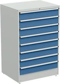 Treston Serie 90 Schubladenschrank, 8 Schubladen, lichtgrau/blau, Container