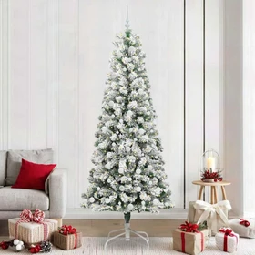 vidaXL Künstlicher Weihnachtsbaum schlank mit Schnee, 240cm, inkl. LED-Beleuchtung