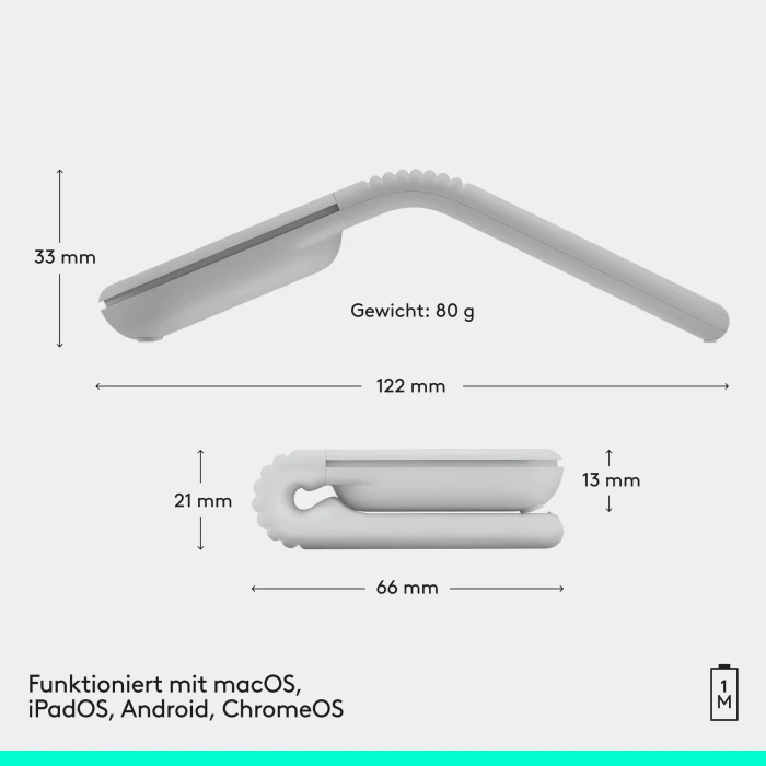 Logitech Mobi Fold Ultra-portable Wireless Mouse Off-White, weiß/grau, Logi Bolt, USB/Bluetooth